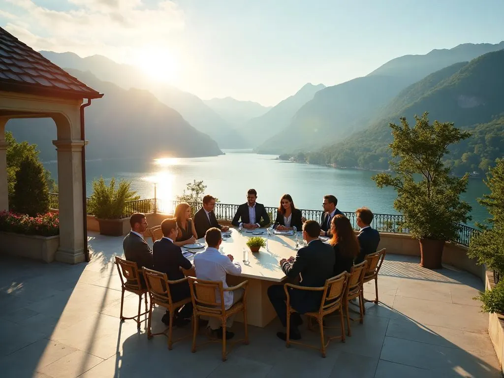 Ledersamling ved Gardasjøen – ledergruppe på terrasse med panoramautsikt